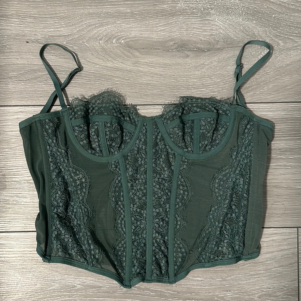 Urban Outfitters olive green corset top in SMALL